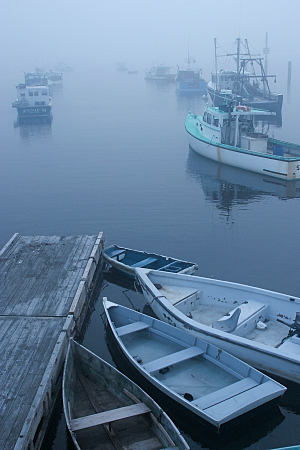 Boats in Fog, Paint Shop Pro Muted Reds Film Effect with Night Effect Filter, by Eric Holsinger