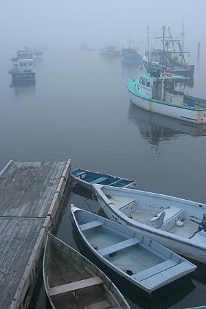 Boats in Fog, original, by Eric Holsinger